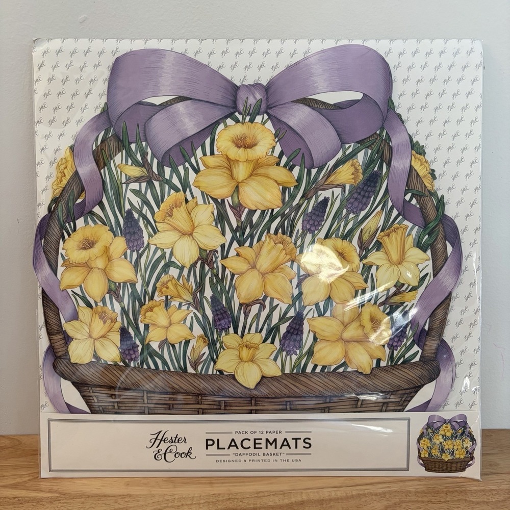 Hester‎ and Cook Spring DAFFODIL BASKET Pad of 12 Paper Placemats Easter